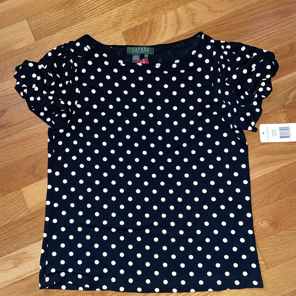 Lauren Ralph Lauren Women’s Black Polka Dot  Pullover Blouse